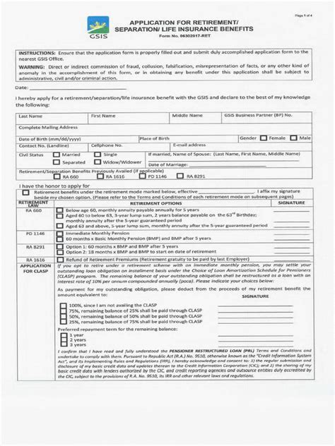 06302017 Ret Application For Retirement Forms Philippines