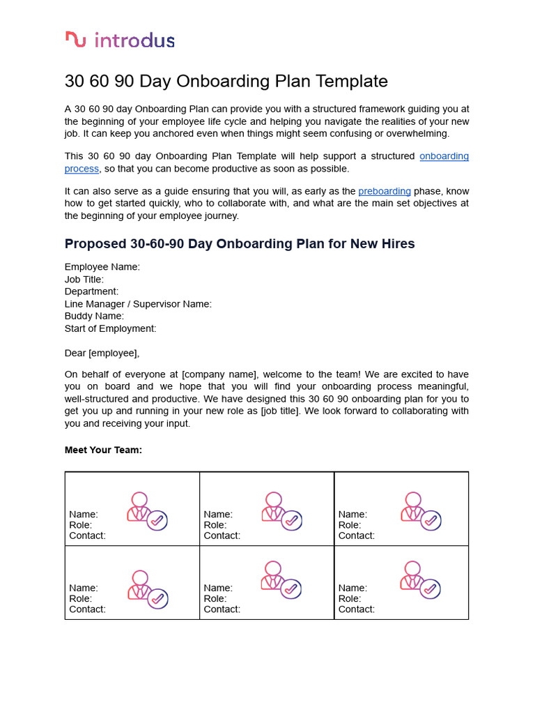 10 90 Day Onboarding Plan Template Sampletemplatess Sampletemplatess