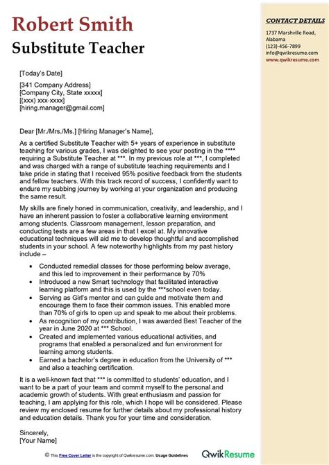 10 Cover Letter For Substitute Teaching Cover Letter Example Cover Letter Example