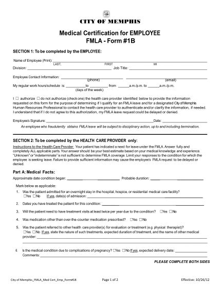 10 Fmla Medical Certification Form Free To Edit Download Print