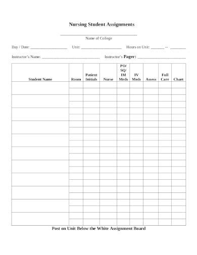 10 Nursing Student Assignment Sheet Templates In Pdf Word Free