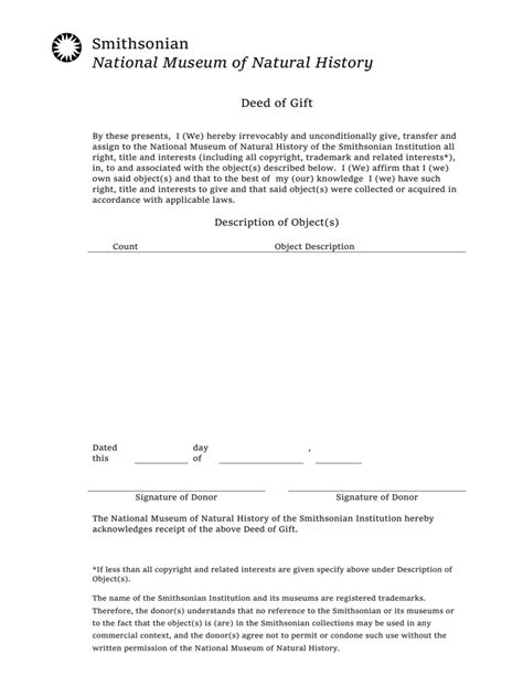 10 Printable Deed Of Gift Form Museum Templates Fillable Samples In