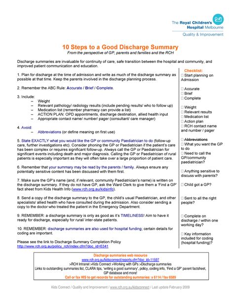 10 Tips For A Good Discharge Summary Kids Connect Quality And