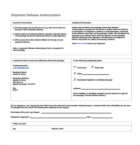 10 Ups Signature Release Form Templates To Download Sample Templates