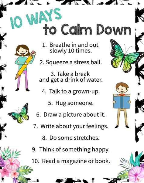 10 Ways To Calm Down A Free Printable Poster Mindfulness For Kids Social Emotional