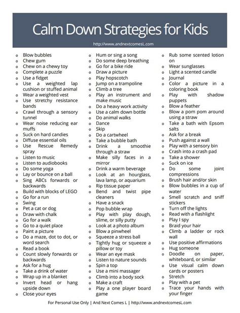 100 Simple Calm Down Strategies For Kids Free Printable List Included