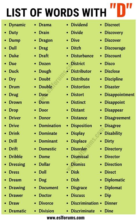 100 Words Starting With D D Words Word Meaning