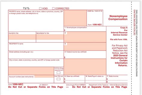 1099 Nec Non Employee Compensation Fed Copy A Cut Sheet 400 Forms Pack