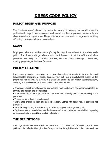 11 Dress Code Policy Templates In Pdf Ms Word Pages Free