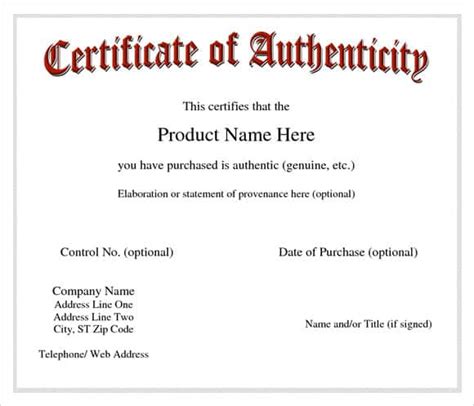 12 Certificate Of Authenticity Templates Word Excel Samples