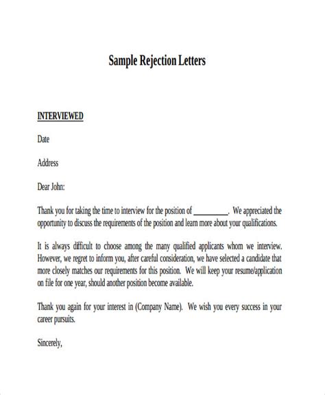 12 Sample Job Applicant Rejection Letters In Google Docs Word