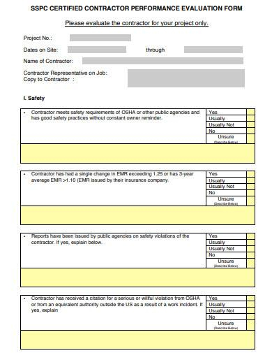 13 Free Contractor Evaluation Form Samples In Ms Word Pdf