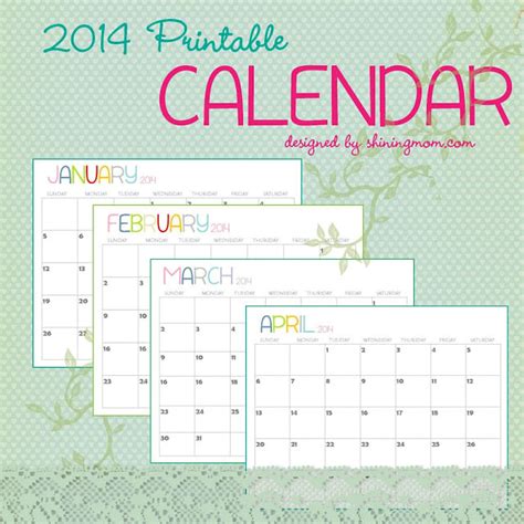 14 Free 2014 Printable Monthly Calendars Thesuburbanmom