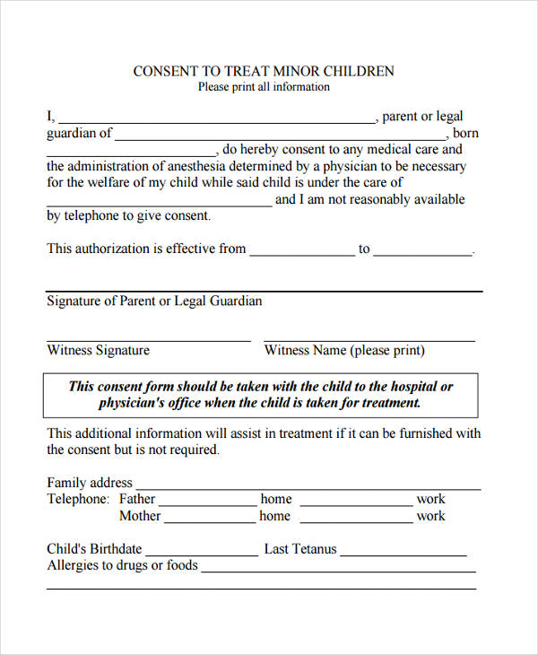 15 Printable Medical Consent Forms For Minor Free To Edit Download