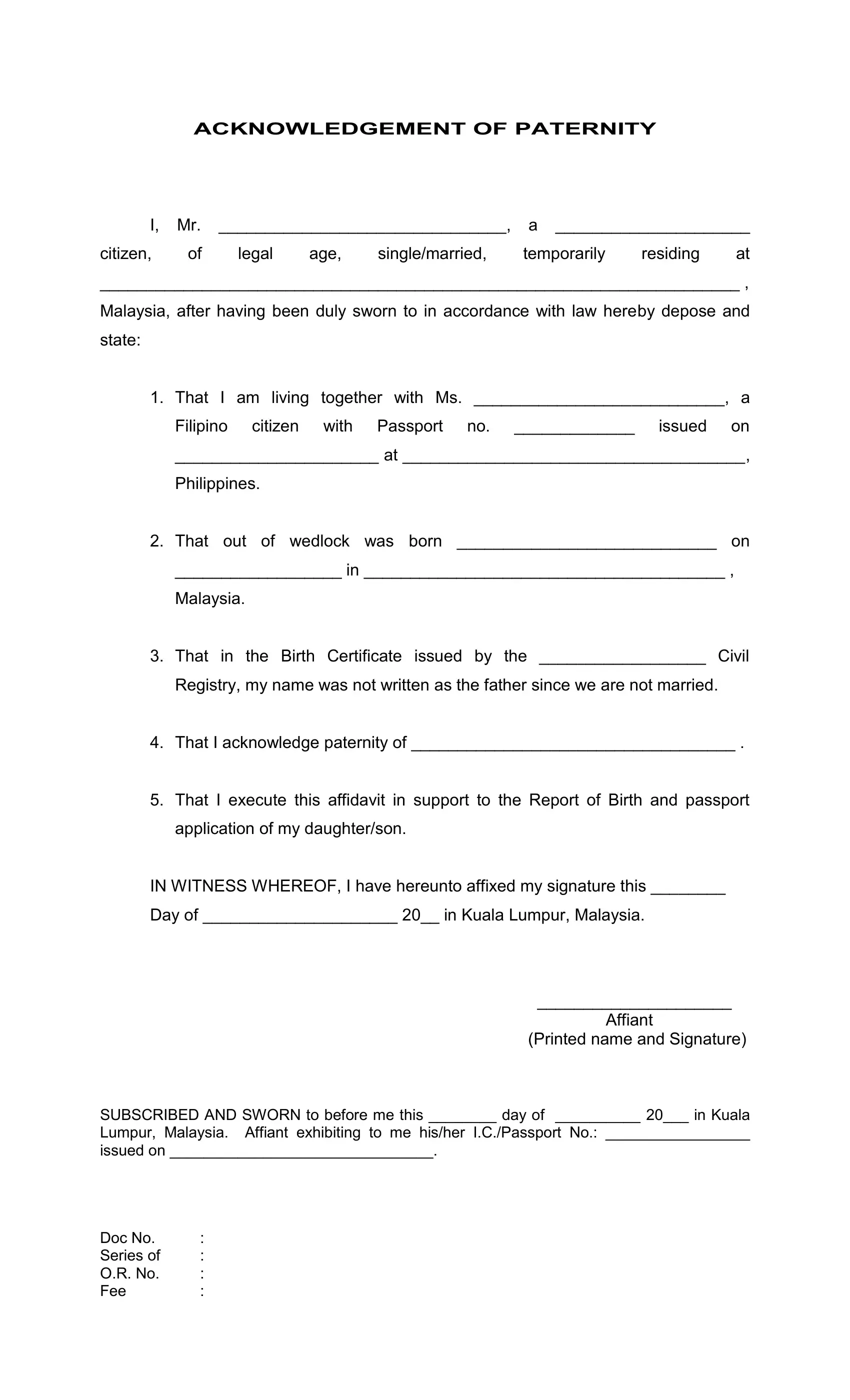 16 Acknowledgement Of Paternity Form Templates Free To Download In Pdf