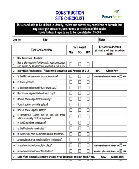 18 Construction Checklist Templates Pdf Word Format Download Free