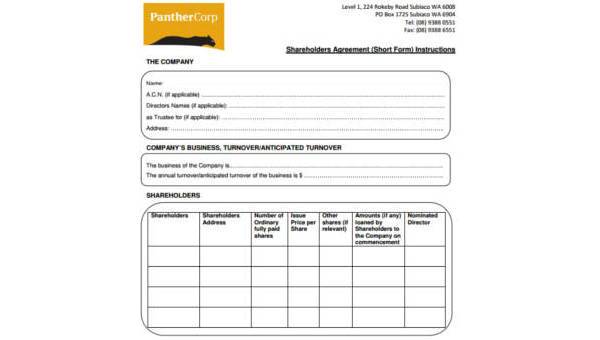 18 Printable Shareholder Agreement Sample Forms And Templates