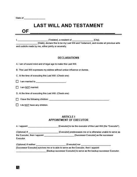 18 Printable Wills And Trusts Forms Download Templates Fillable