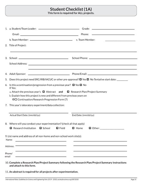 1A Student Checklist Research Plan Instructions Intel Isef Form