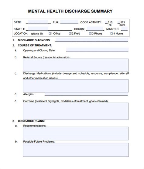 20 Printable Discharge Summary Sample Mental Health Forms And Templates