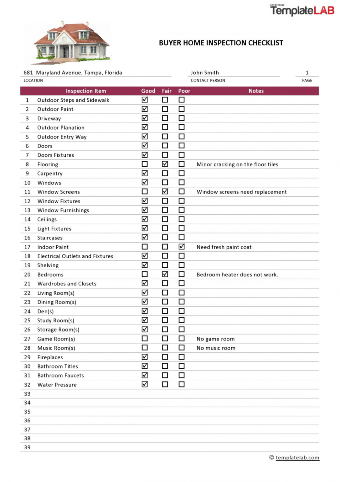 20 Printable Home Inspection Checklists Word Pdf Template Lab