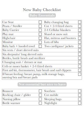 20 Sample New Baby Checklists In Pdf Ms Word