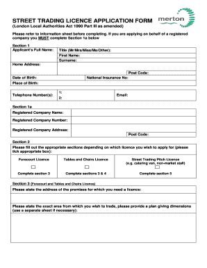 2009 Uk Street Trading Licence Application Form Borough Of Merton