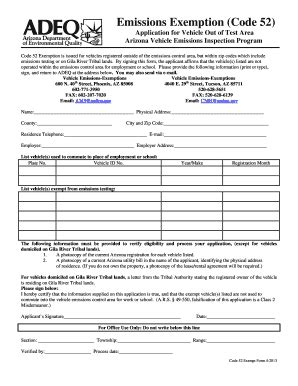 2013 2024 Form Az Adeq Emissions Exemption Code 52 Fill Online