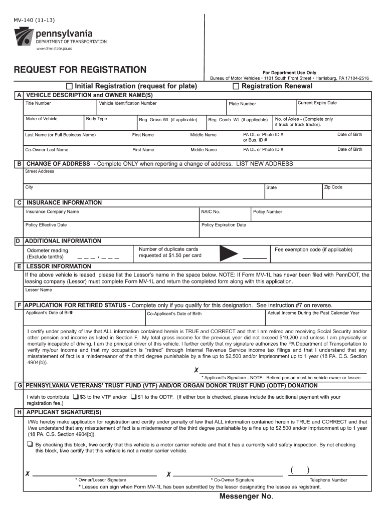 2013 2024 Form Pa Mv 140 Fill Online Printable Fillable Blank