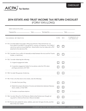 2014 Estate And Trust Income Tax Return Checklist Form 1041