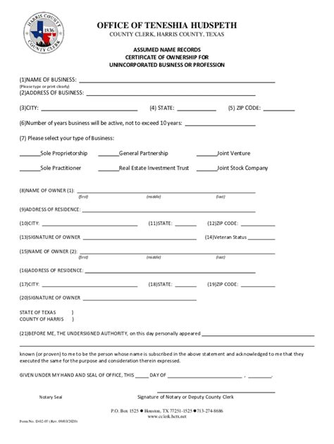 2020 2024 Tx Form D 02 07 Harris County Fill Online Printable