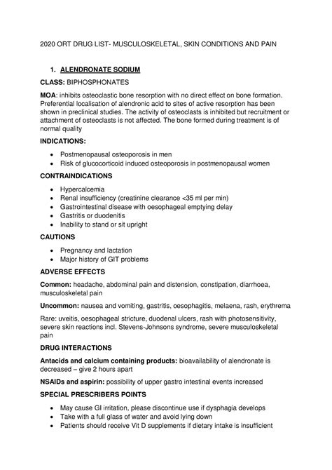 2020 Ort Drug List Final Doc 2020 Ort Drug Musculoskeletal Skin