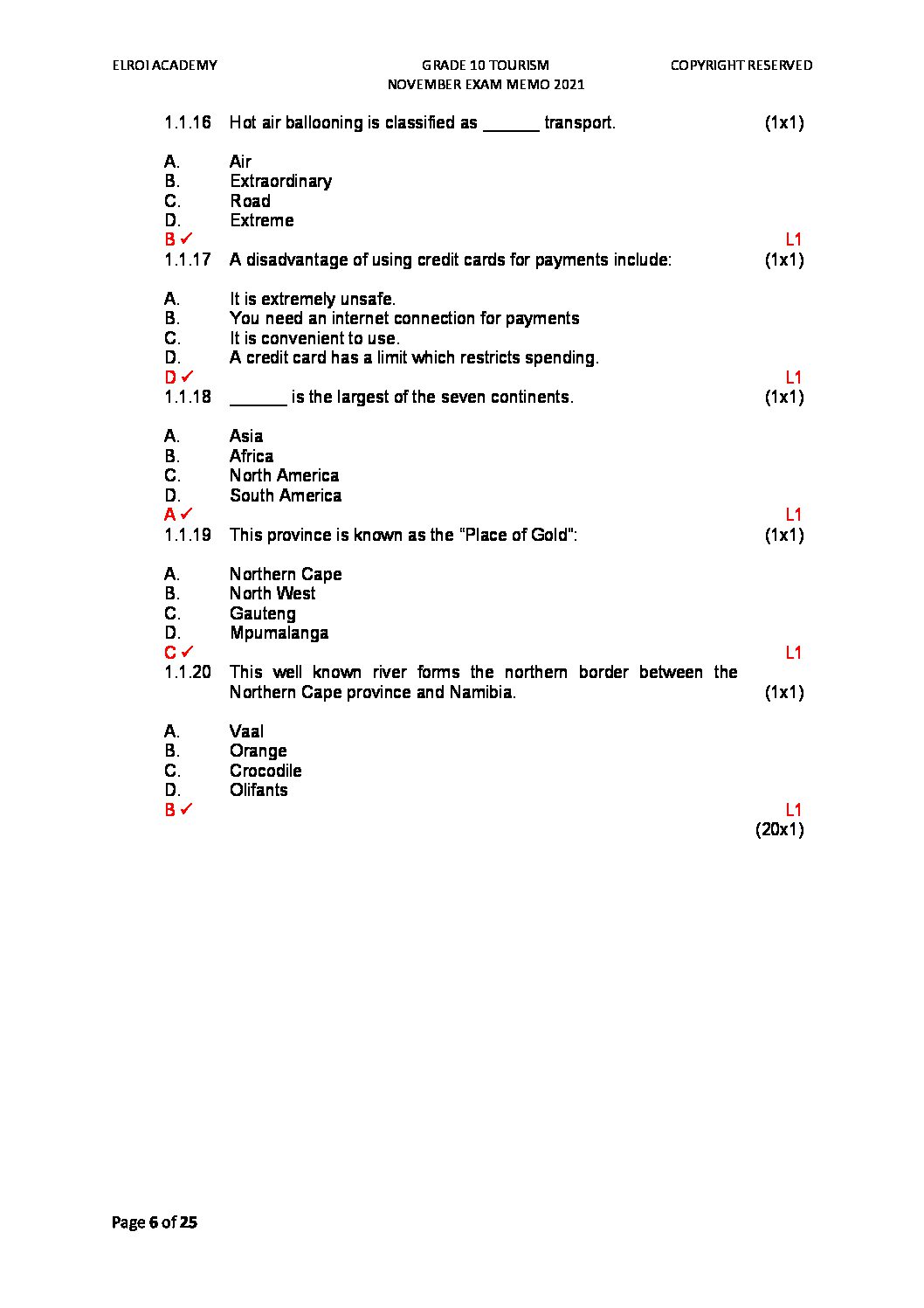 2021 Grade 10 Tourism Task 6 Final Exam Teacha