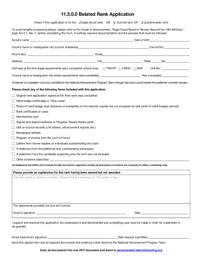 2022 2024 Form Eagle Scout Rank Application Fill Online Printable Fillable Blank Pdffiller