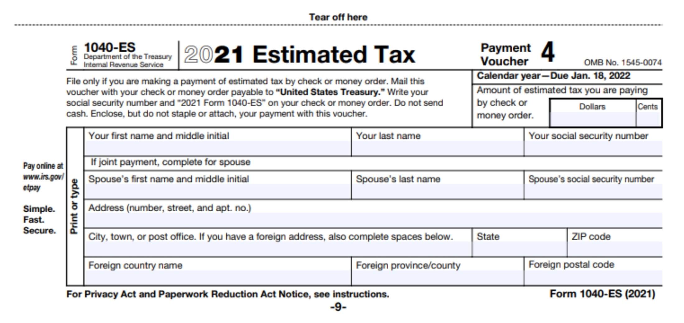 2023 Form 1040 Es Printable Forms Free Online