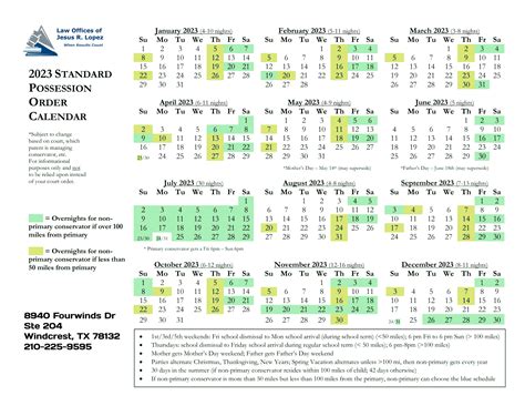 2023 Texas Standard Possession Calendar