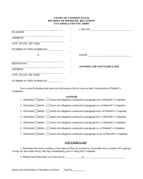 2024 Answer And Counterclaim For Divorce Fillable Printable Pdf Amp Forms Handypdf