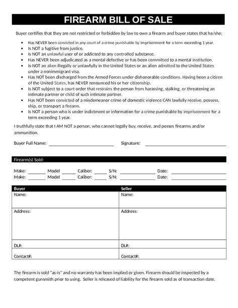 2024 Firearm Bill Of Sale Form Fillable Printable Pdf Forms Handypdf