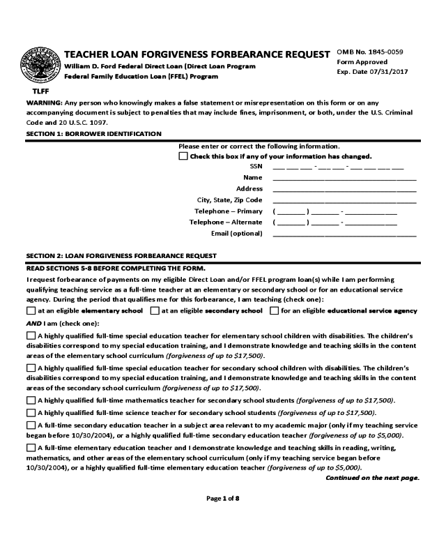 2024 Teacher Loan Forgiveness Form Fillable Printable Pdf Amp Forms Handypdf