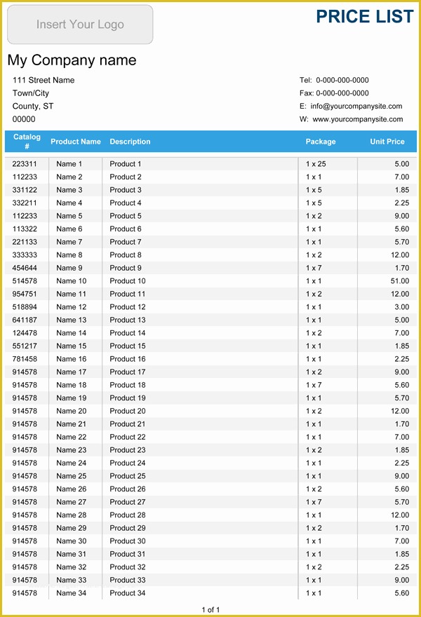 21 Free Price List Template Word Excel Formats