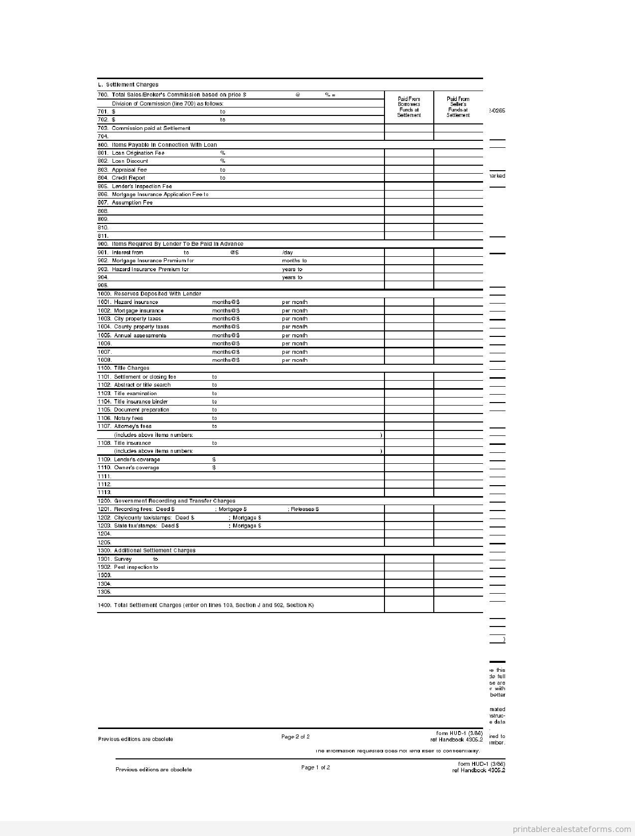 23 Printable Hud 1 Settlement Statement Forms And Templates Fillable