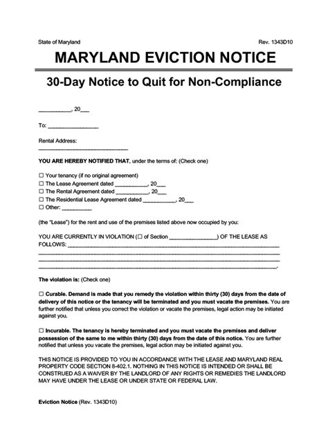 30 Day Eviction Notice Maryland Template