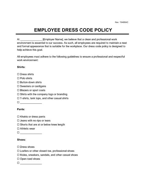 30 Employee Dress Code Policy Sample Example Document Template