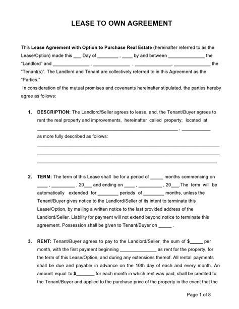 30 Free Rent To Own Contracts Templates Templatelab