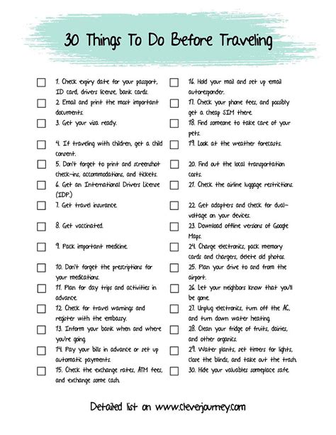 30 Things To Do Before Traveling Abroad Printable Checklist Travel Abroad Packing Tips For