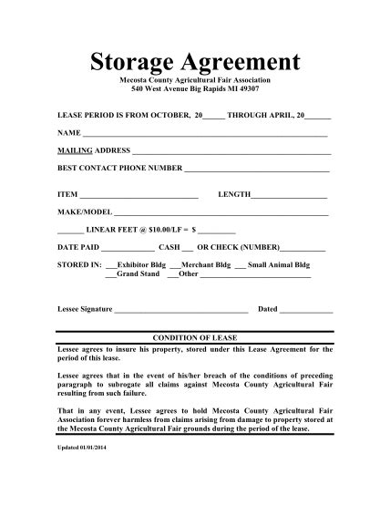 34 Printable Storage Contract Forms And Templates Fillable Samples In