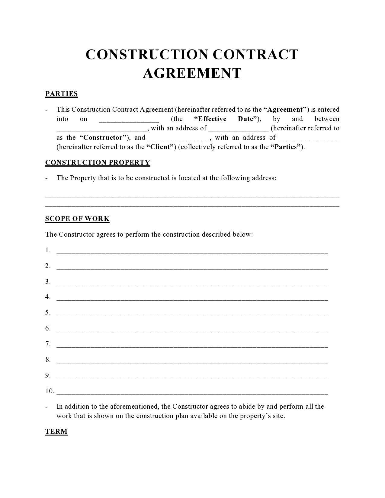 35 Free Construction Contract Agreement Samples Word Pdf Day To