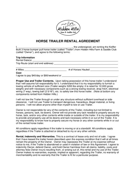 35 Printable Trailer Rental Agreement Templates Pdf Template Republic