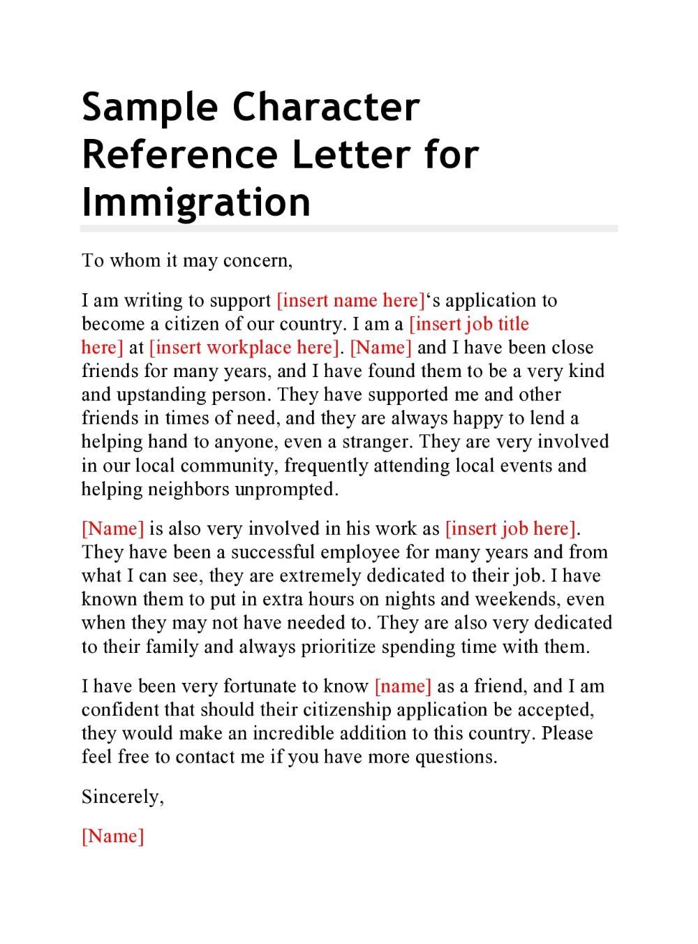 36 Free Immigration Letters Character Reference Letters For Immigration