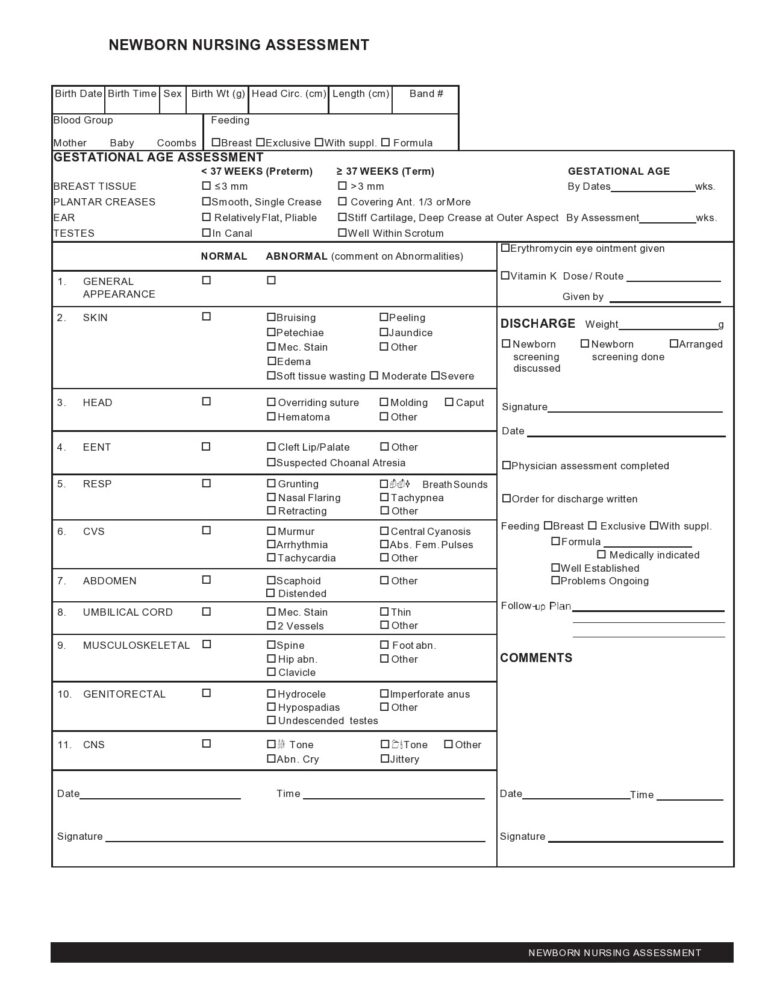 39 Printable Nursing Assessment Forms Examples